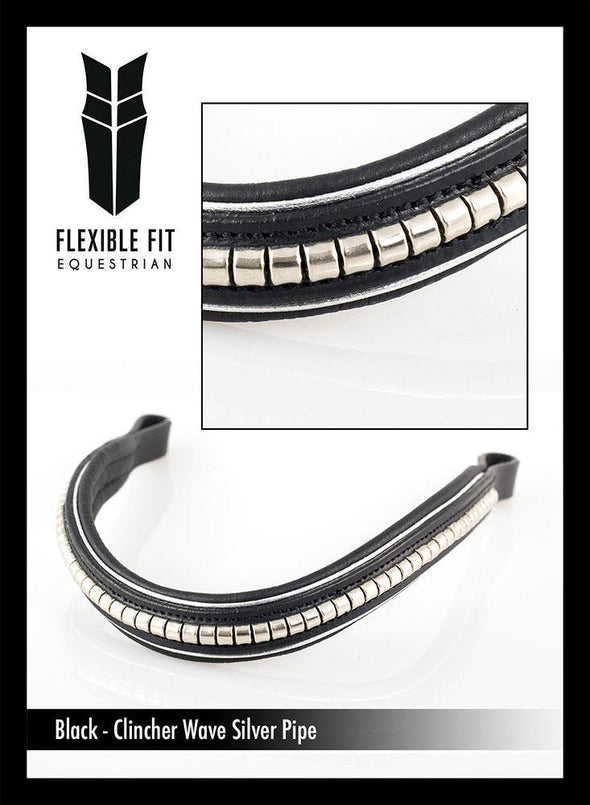 S/S CLINCHER WAVE WITH SILVER PIPING - BLACK BROWBAND - Flexible Fit Equestrian Australia