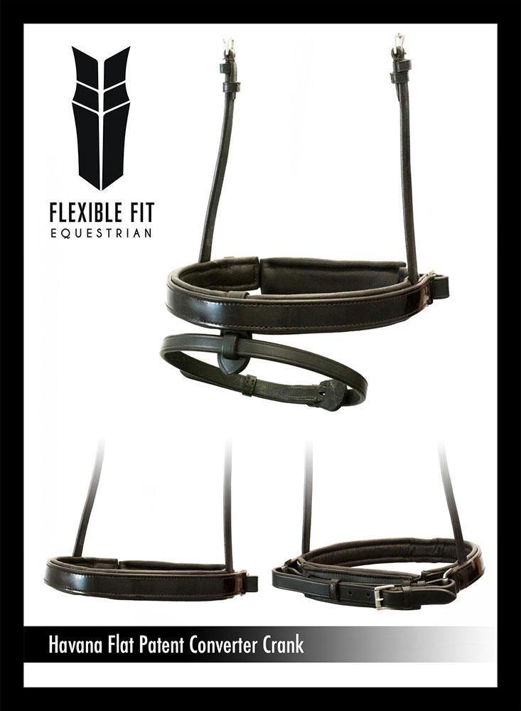 STRAIGHT FLAT PATENT CONVERTER CRANK - HAVANA SNAFFLE/DOUBLE NOSEBAND - Flexible Fit Equestrian Australia