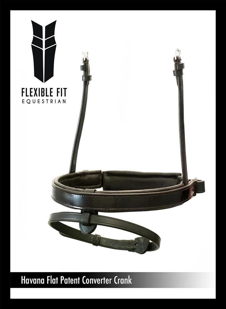 STRAIGHT FLAT PATENT CONVERTER CRANK - HAVANA SNAFFLE/DOUBLE NOSEBAND - Flexible Fit Equestrian Australia