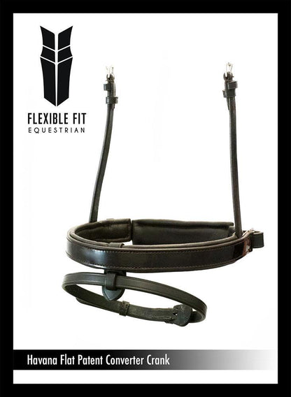 STRAIGHT FLAT PATENT CONVERTER CRANK - HAVANA SNAFFLE/DOUBLE NOSEBAND - Flexible Fit Equestrian Australia