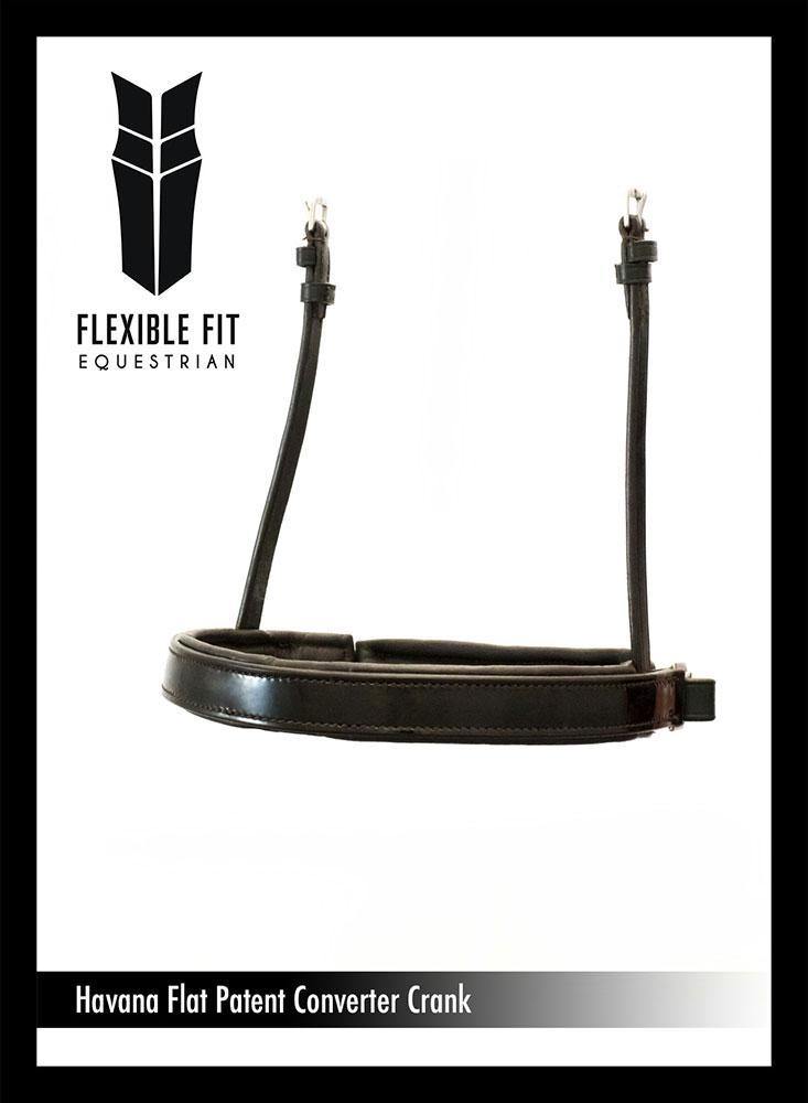 STRAIGHT FLAT PATENT CONVERTER CRANK - HAVANA SNAFFLE/DOUBLE NOSEBAND - Flexible Fit Equestrian Australia