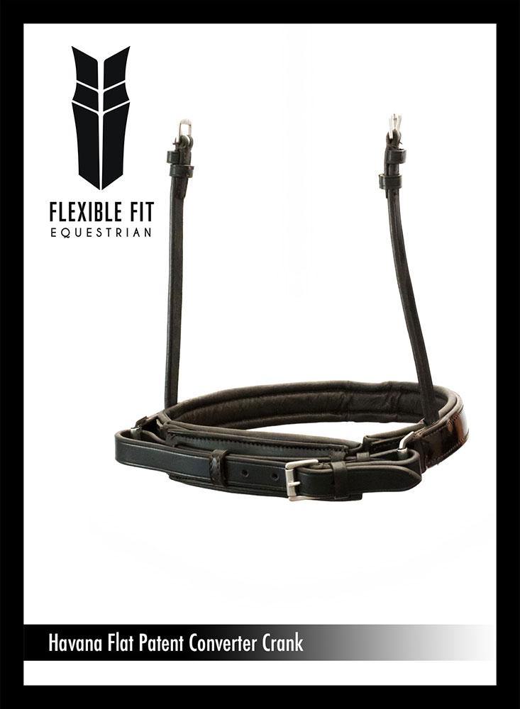STRAIGHT FLAT PATENT CONVERTER CRANK - HAVANA SNAFFLE/DOUBLE NOSEBAND - Flexible Fit Equestrian Australia