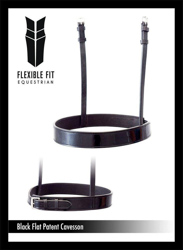 STRAIGHT FLAT PATENT SHOW CAVESSON - BLACK NOSEBAND - Flexible Fit Equestrian Australia