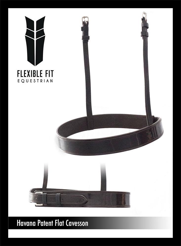 STRAIGHT FLAT PATENT SHOW CAVESSON - HAVANA NOSEBAND - Flexible Fit Equestrian Australia