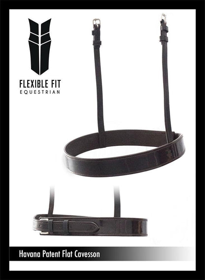 STRAIGHT FLAT PATENT SHOW CAVESSON - HAVANA NOSEBAND - Flexible Fit Equestrian Australia