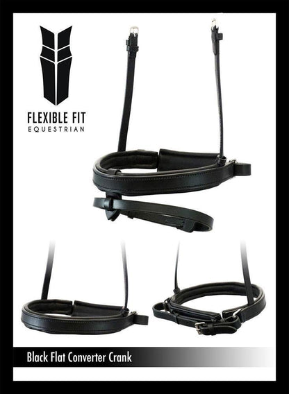 STRAIGHT FLAT PLAIN CONVERTER CRANK - BLACK SNAFFLE/DOUBLE NOSEBAND - Flexible Fit Equestrian Australia