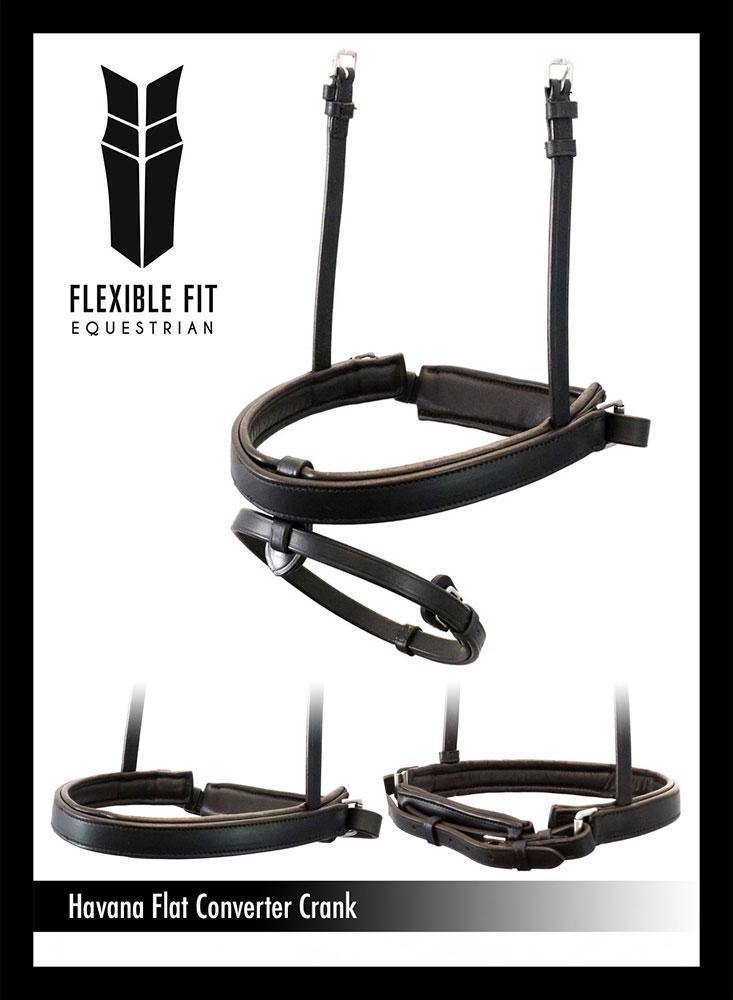 STRAIGHT FLAT PLAIN CONVERTER CRANK - HAVANA SNAFFLE/DOUBLE NOSEBAND - Flexible Fit Equestrian Australia