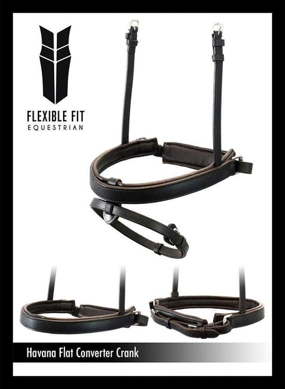 STRAIGHT FLAT PLAIN CONVERTER CRANK - HAVANA SNAFFLE/DOUBLE NOSEBAND - Flexible Fit Equestrian Australia