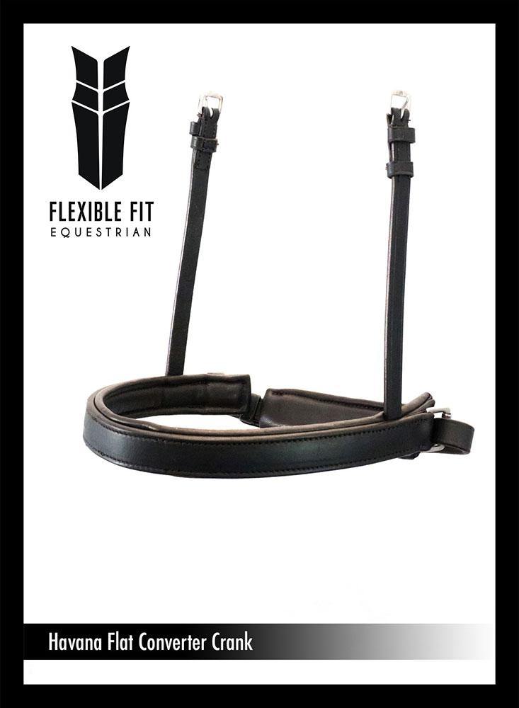 STRAIGHT FLAT PLAIN CONVERTER CRANK - HAVANA SNAFFLE/DOUBLE NOSEBAND - Flexible Fit Equestrian Australia
