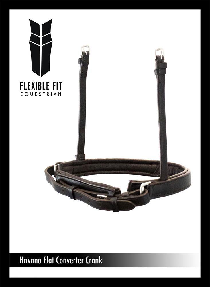STRAIGHT FLAT PLAIN CONVERTER CRANK - HAVANA SNAFFLE/DOUBLE NOSEBAND - Flexible Fit Equestrian Australia