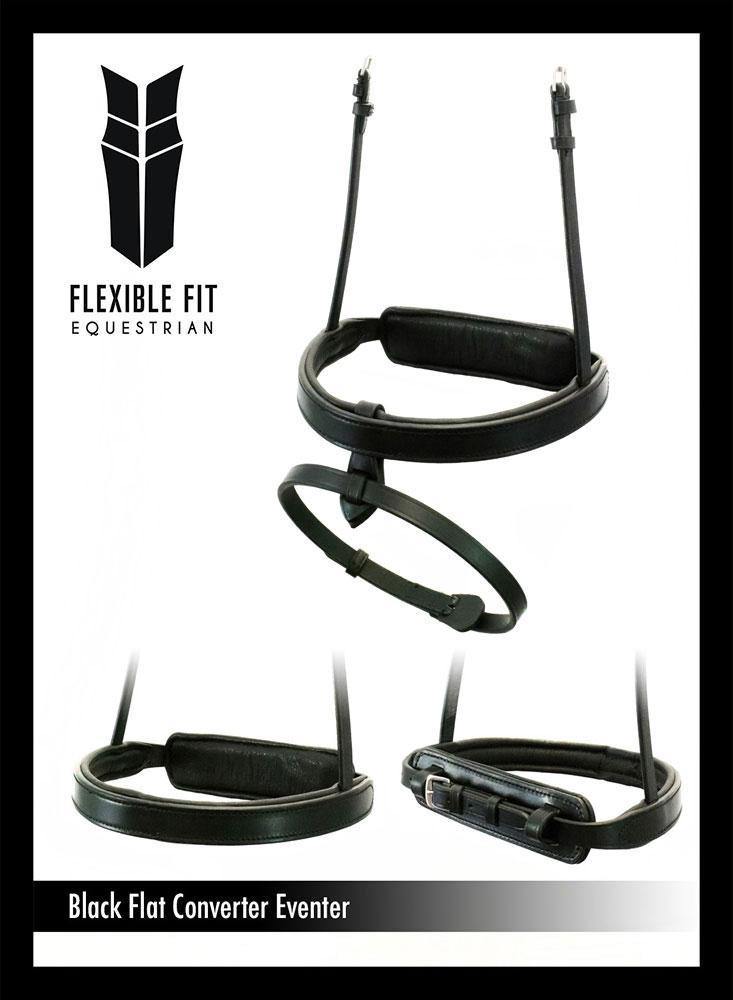 STRAIGHT FLAT PLAIN CONVERTER EVENTER - BLACK SNAFFLE/DOUBLE NOSEBAND - Flexible Fit Equestrian Australia