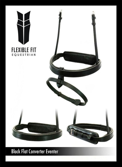 STRAIGHT FLAT PLAIN CONVERTER EVENTER - BLACK SNAFFLE/DOUBLE NOSEBAND - Flexible Fit Equestrian Australia