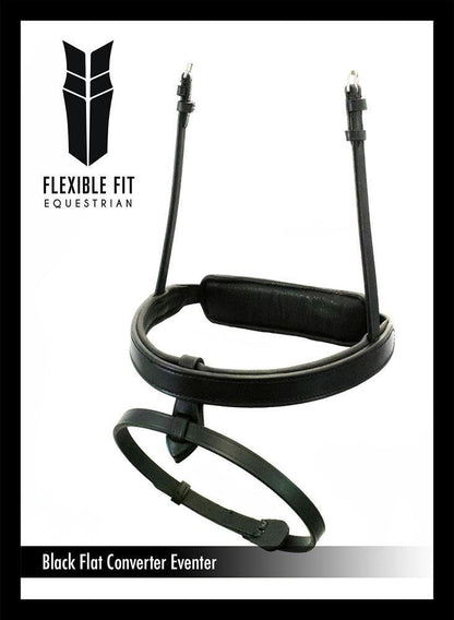 STRAIGHT FLAT PLAIN CONVERTER EVENTER - BLACK SNAFFLE/DOUBLE NOSEBAND - Flexible Fit Equestrian Australia
