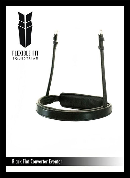 STRAIGHT FLAT PLAIN CONVERTER EVENTER - BLACK SNAFFLE/DOUBLE NOSEBAND - Flexible Fit Equestrian Australia