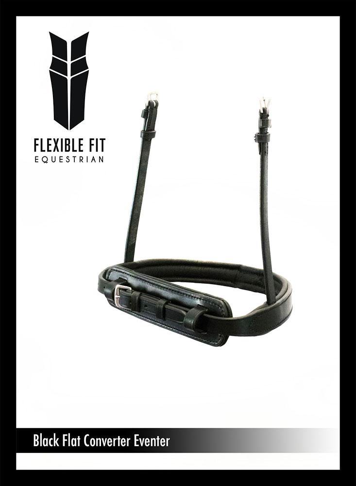STRAIGHT FLAT PLAIN CONVERTER EVENTER - BLACK SNAFFLE/DOUBLE NOSEBAND - Flexible Fit Equestrian Australia