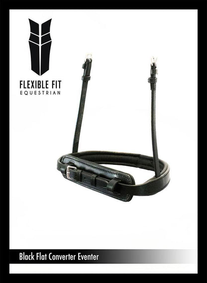 STRAIGHT FLAT PLAIN CONVERTER EVENTER - BLACK SNAFFLE/DOUBLE NOSEBAND - Flexible Fit Equestrian Australia