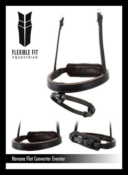 STRAIGHT FLAT PLAIN CONVERTER EVENTER - HAVANA SNAFFLE/DOUBLE NOSEBAND - Flexible Fit Equestrian Australia