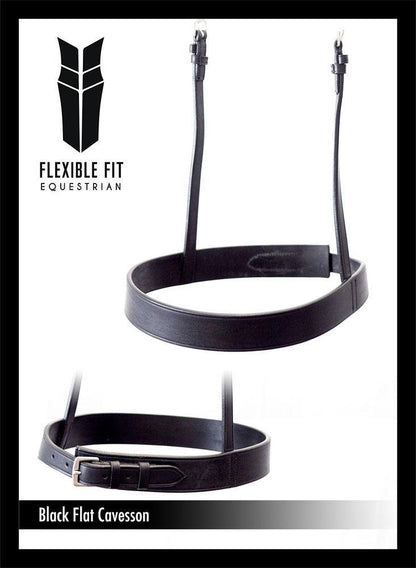 Straight Flat Plain Show Cavesson - Black Noseband - Flexible Fit Equestrian Australia