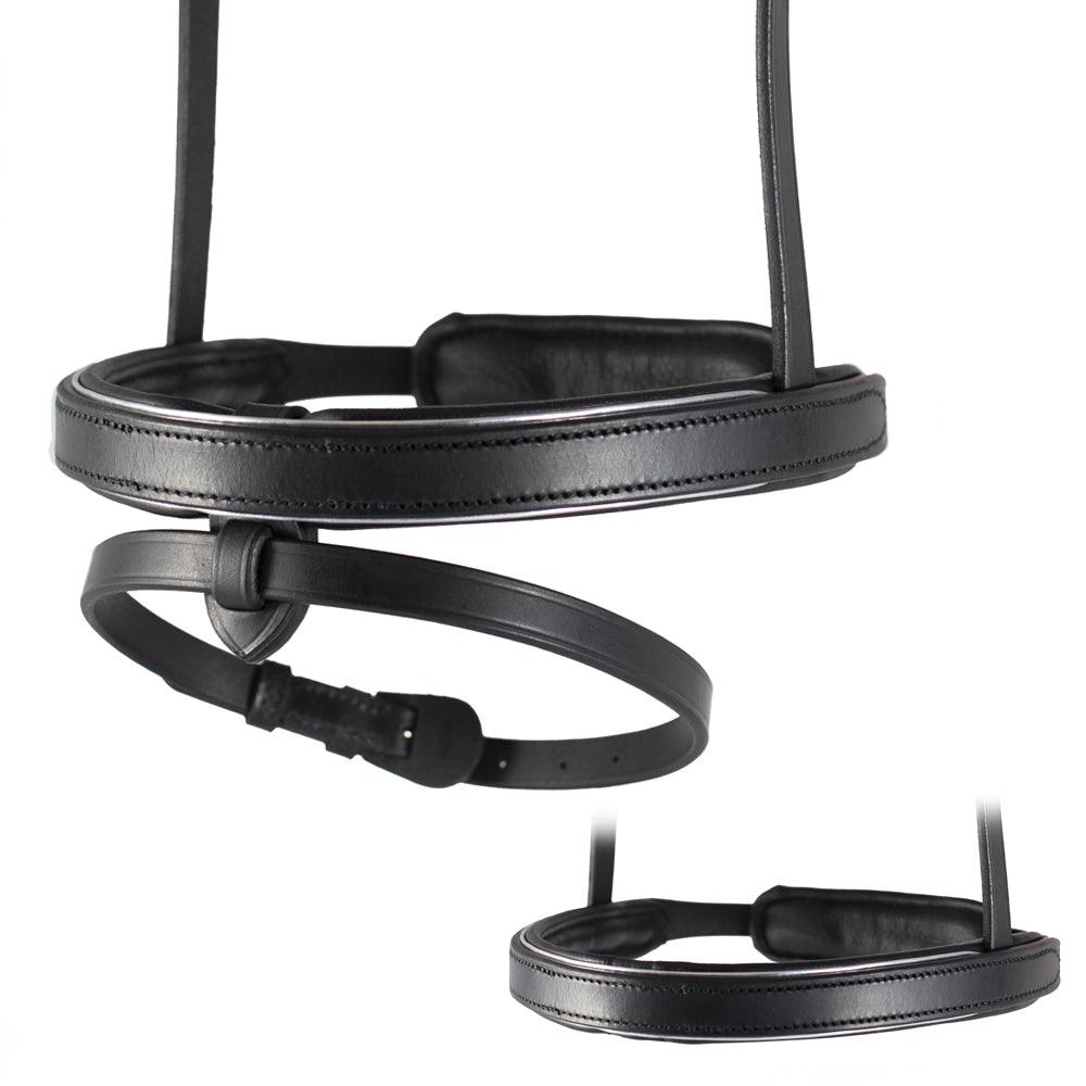 Straight Flat Plain Silver Pipe Converter Eventer - Black Snaffle/Double Noseband - Flexible Fit Equestrian Australia
