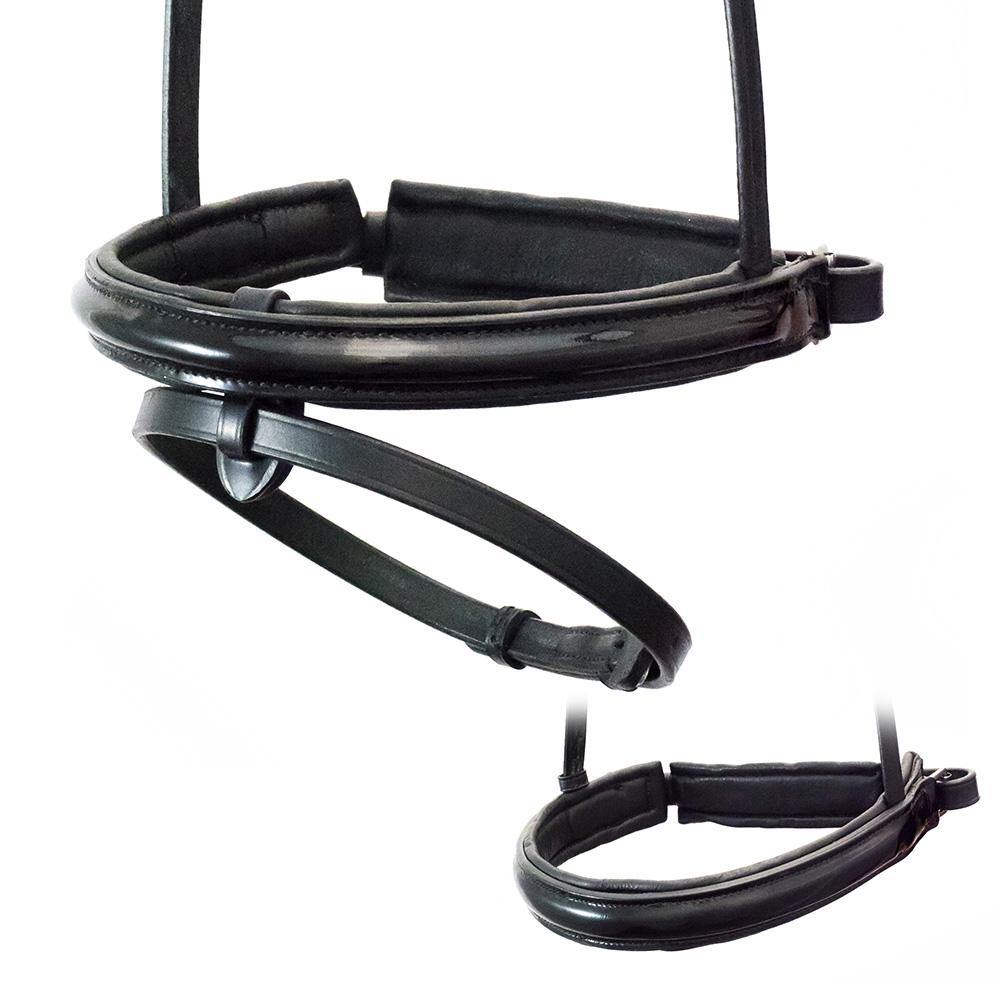 STRAIGHT RAISED PATENT CONVERTER CRANK - BLACK SNAFFLE/DOUBLE NOSEBAND - Flexible Fit Equestrian Australia