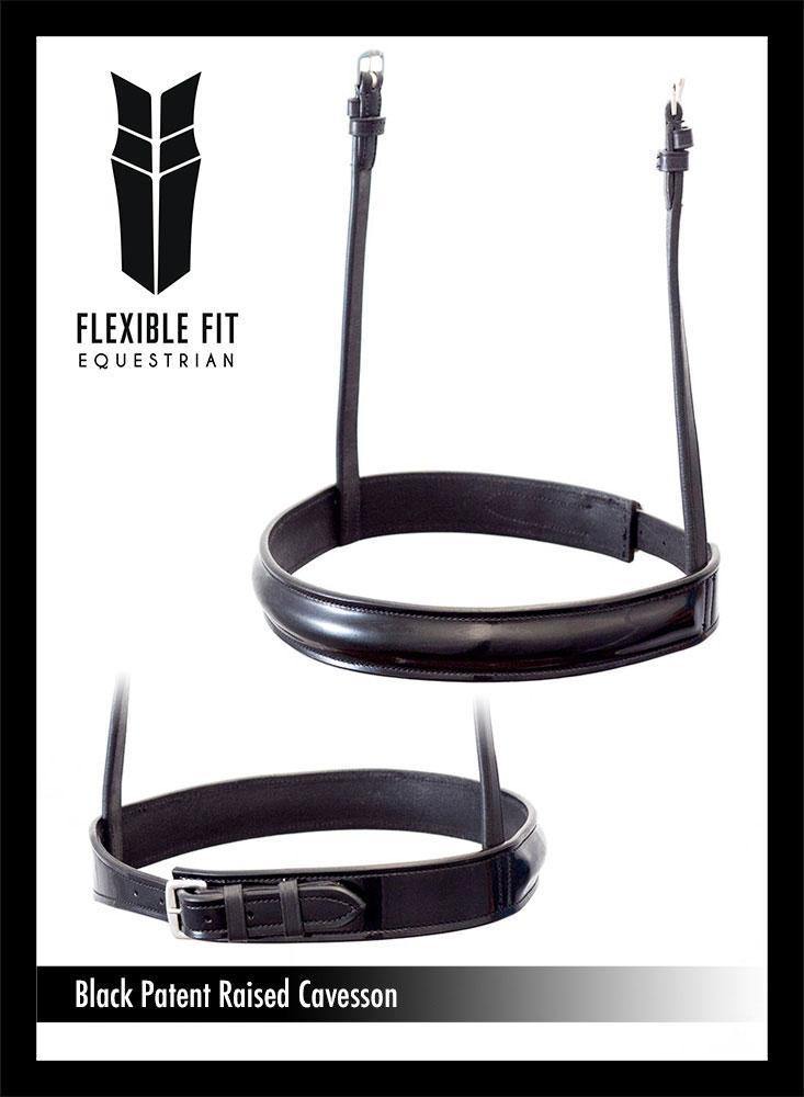 STRAIGHT RAISED PATENT SHOW CAVESSON - BLACK NOSEBAND - Flexible Fit Equestrian Australia