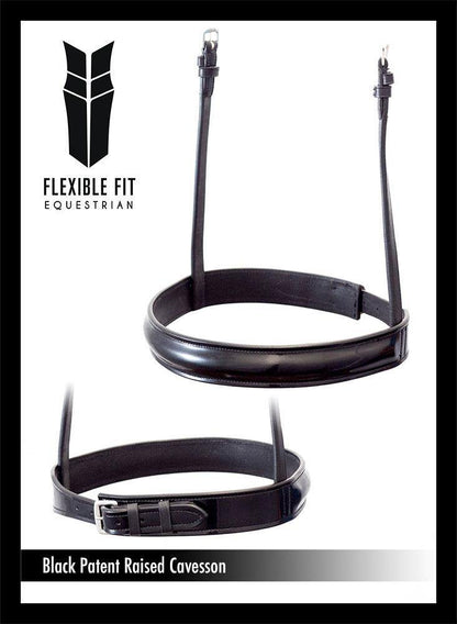 STRAIGHT RAISED PATENT SHOW CAVESSON - BLACK NOSEBAND - Flexible Fit Equestrian Australia