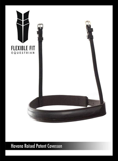 STRAIGHT RAISED PATENT SHOW CAVESSON - HAVANA NOSEBAND - Flexible Fit Equestrian Australia