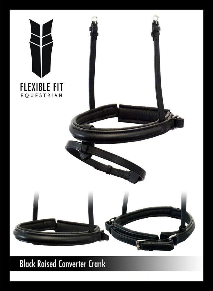 STRAIGHT RAISED PLAIN CONVERTER CRANK - BLACK SNAFFLE/DOUBLE NOSEBAND - Flexible Fit Equestrian Australia