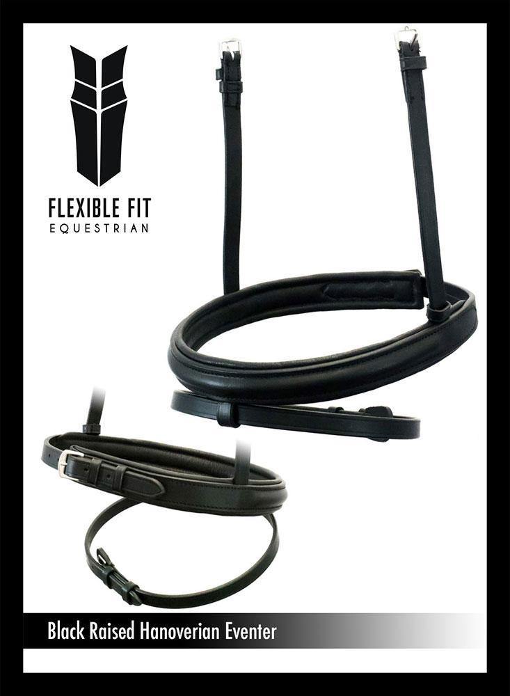 STRAIGHT RAISED PLAIN HANOVERIAN EVENTER - BLACK NOSEBAND - Flexible Fit Equestrian Australia