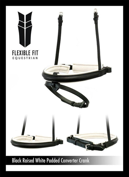 STRAIGHT RAISED WHITE PADDED CONVERTER CRANK - BLACK SNAFFLE/DOUBLE NOSEBAND - Flexible Fit Equestrian Australia