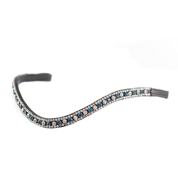 TURQUOISE AND CLEAR THIN CRYSTAL WAVE - HAVANA BROWBAND - Flexible Fit Equestrian Australia