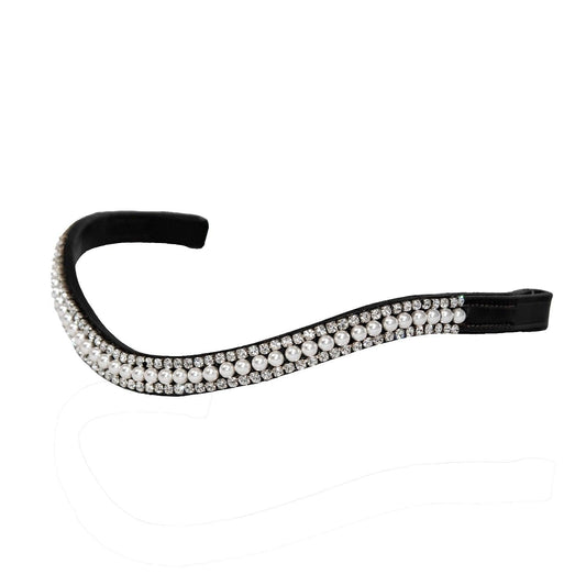 White Pearl with Clear Crystal Wave - Black Browband - Flexible Fit Equestrian Australia