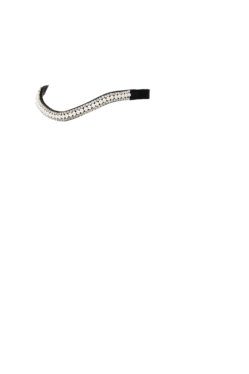 White Pearl with Clear Crystal Wave - Black Browband - Flexible Fit Equestrian Australia